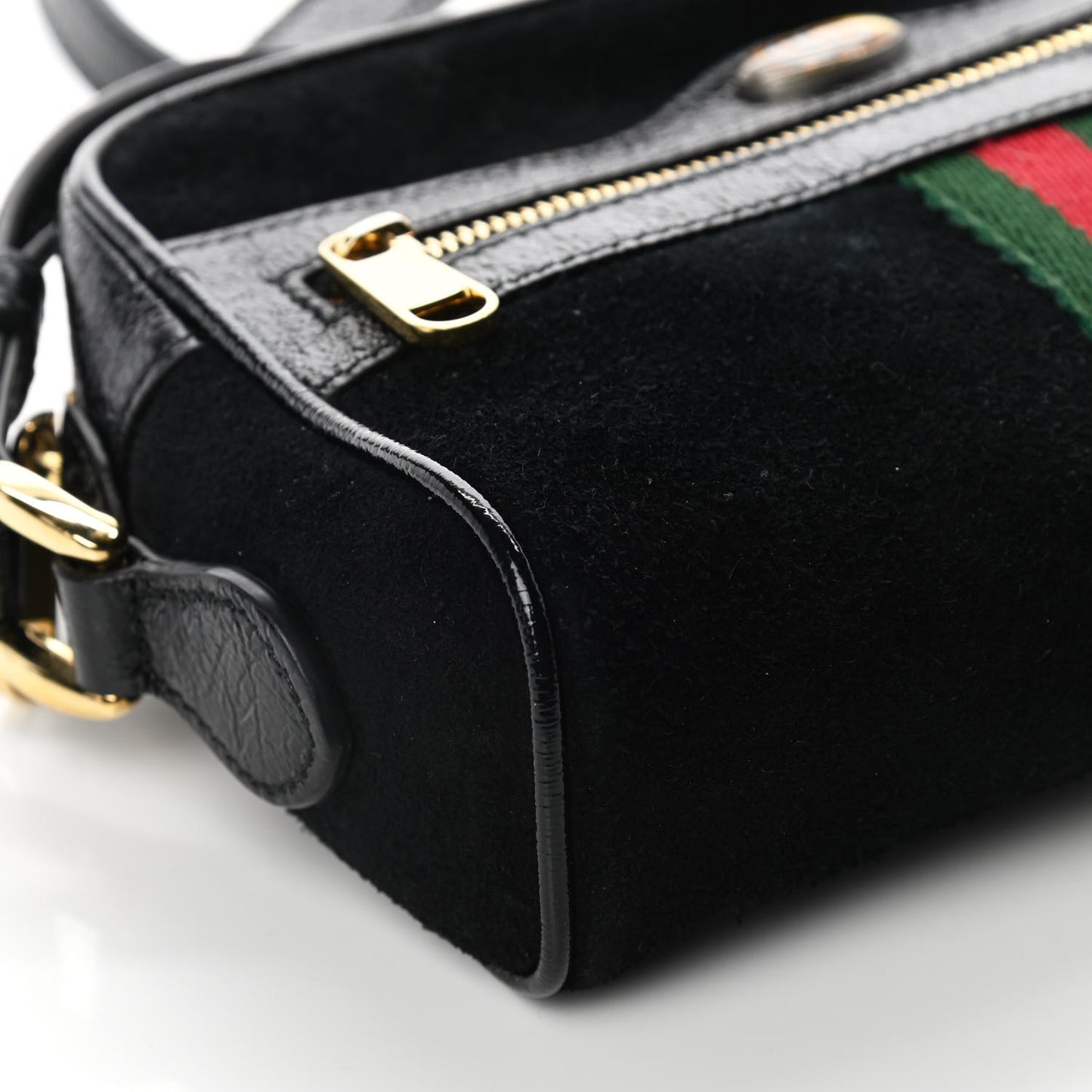 Suede Patent Web Mini Ophidia Shoulder Bag Black