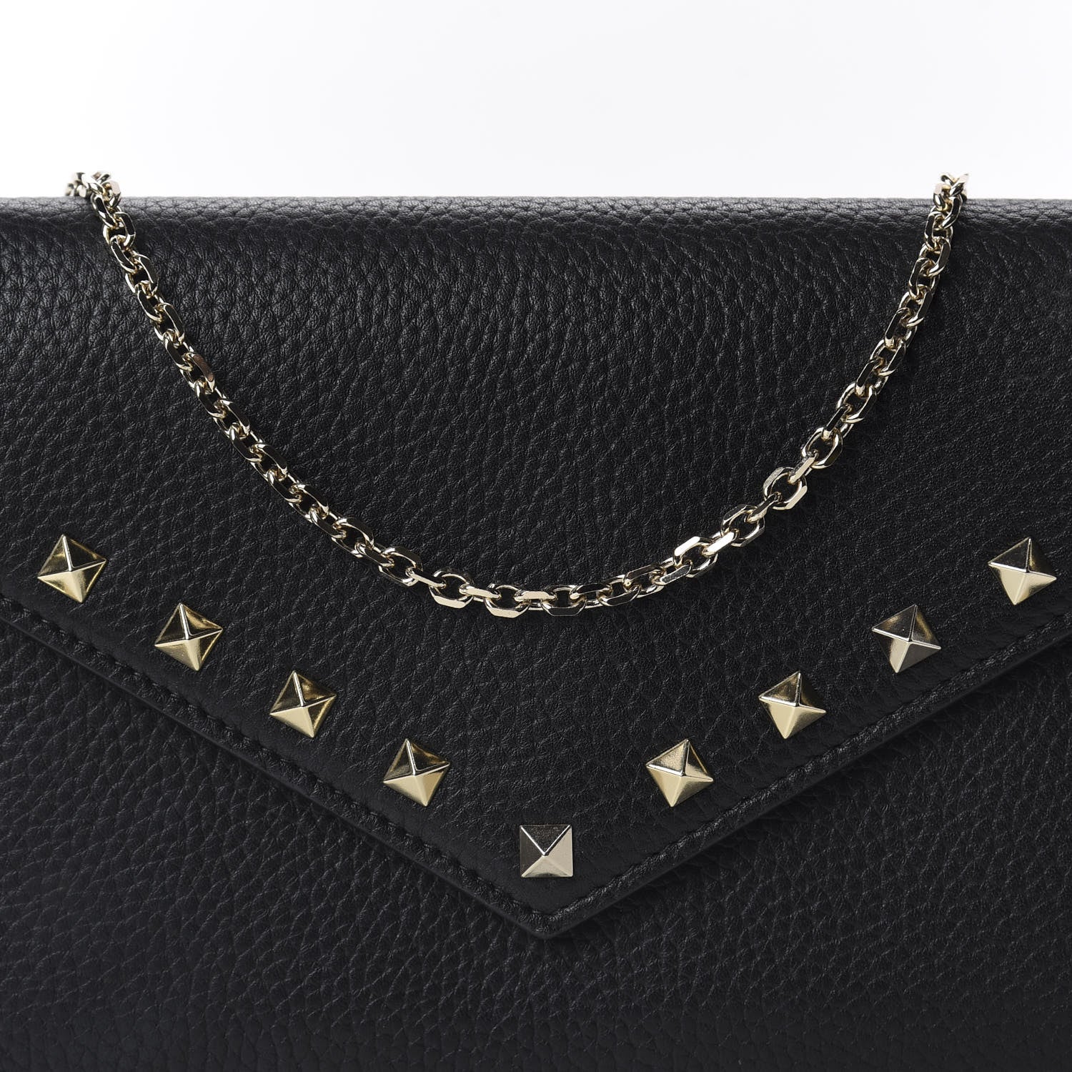 Valentino Garavani Pebbled Calfskin Rockstud Envelope Wallet on Chain Black 9 of 10