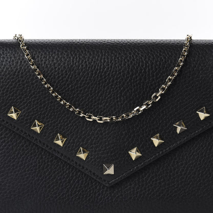 Valentino Garavani Pebbled Calfskin Rockstud Envelope Wallet on Chain Black 9 of 10