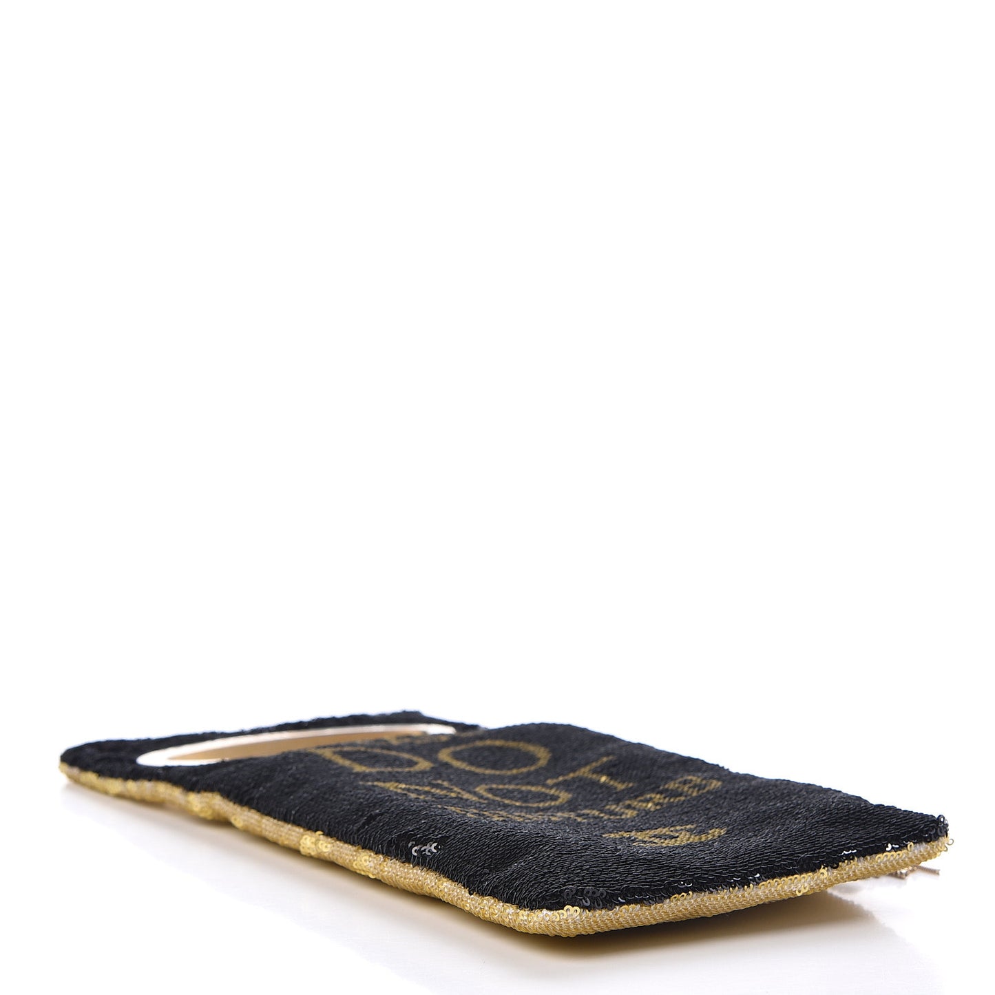 Sequin Do Not Disturb Minaudiere Clutch Black Gold