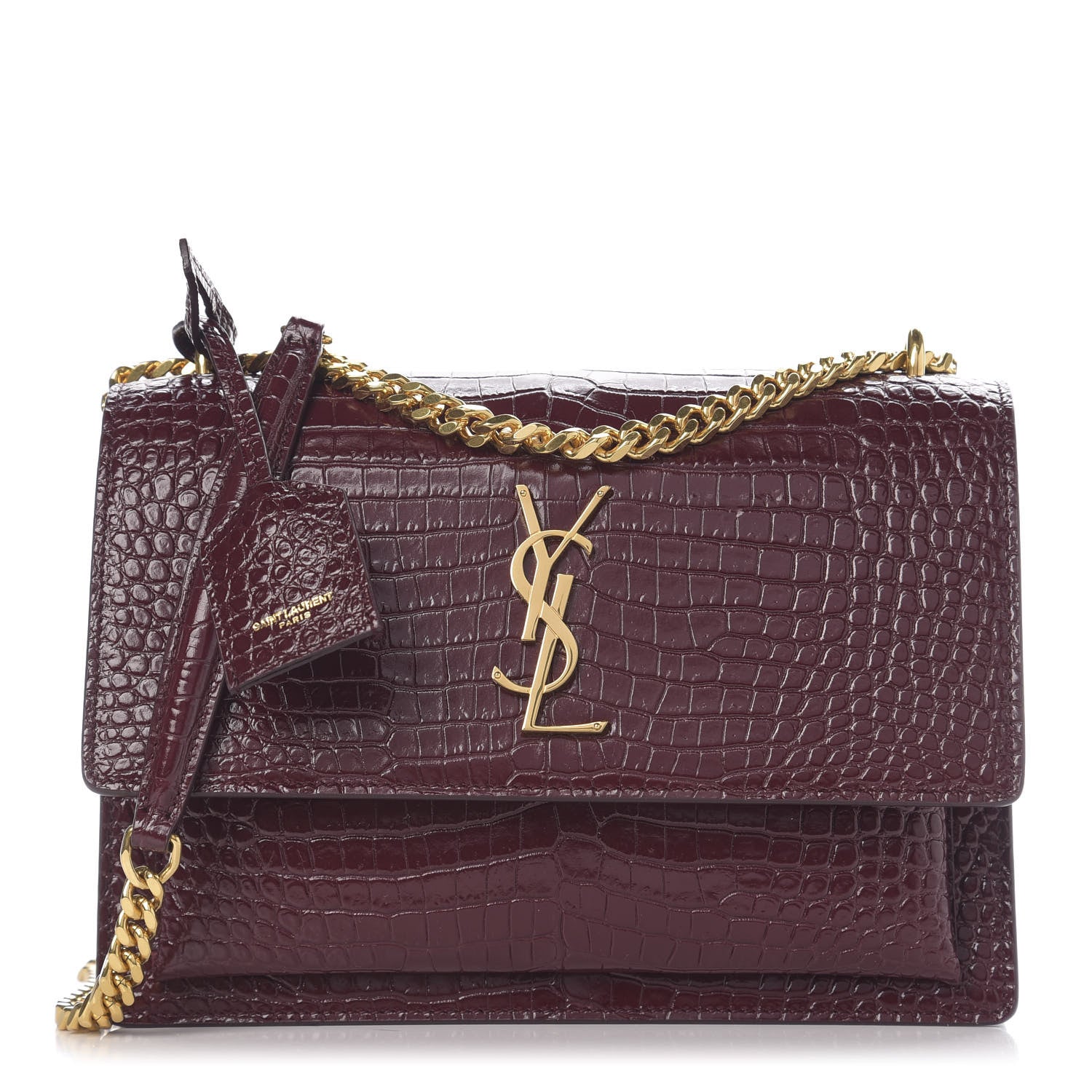 Saint Laurent Calfskin Crocodile Embossed Medium Monogram Sunset Rouge Legion 1 of 9