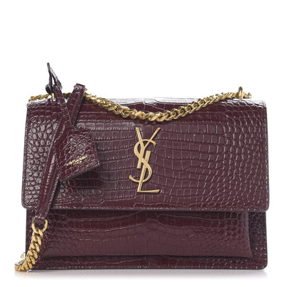 Saint Laurent Calfskin Crocodile Embossed Medium Monogram Sunset Rouge Legion 1 of 9