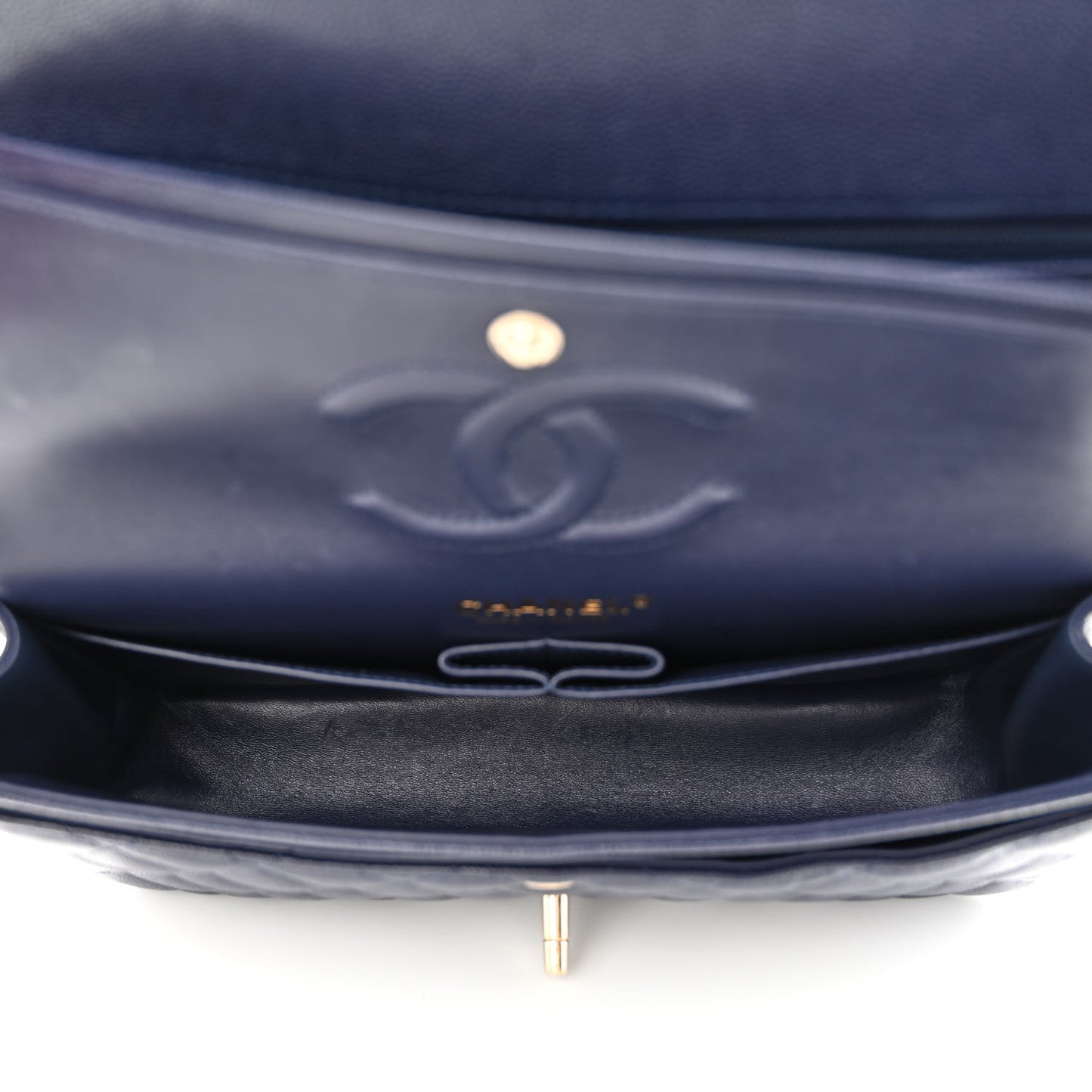 Caviar Quilted Medium Double Flap Navy