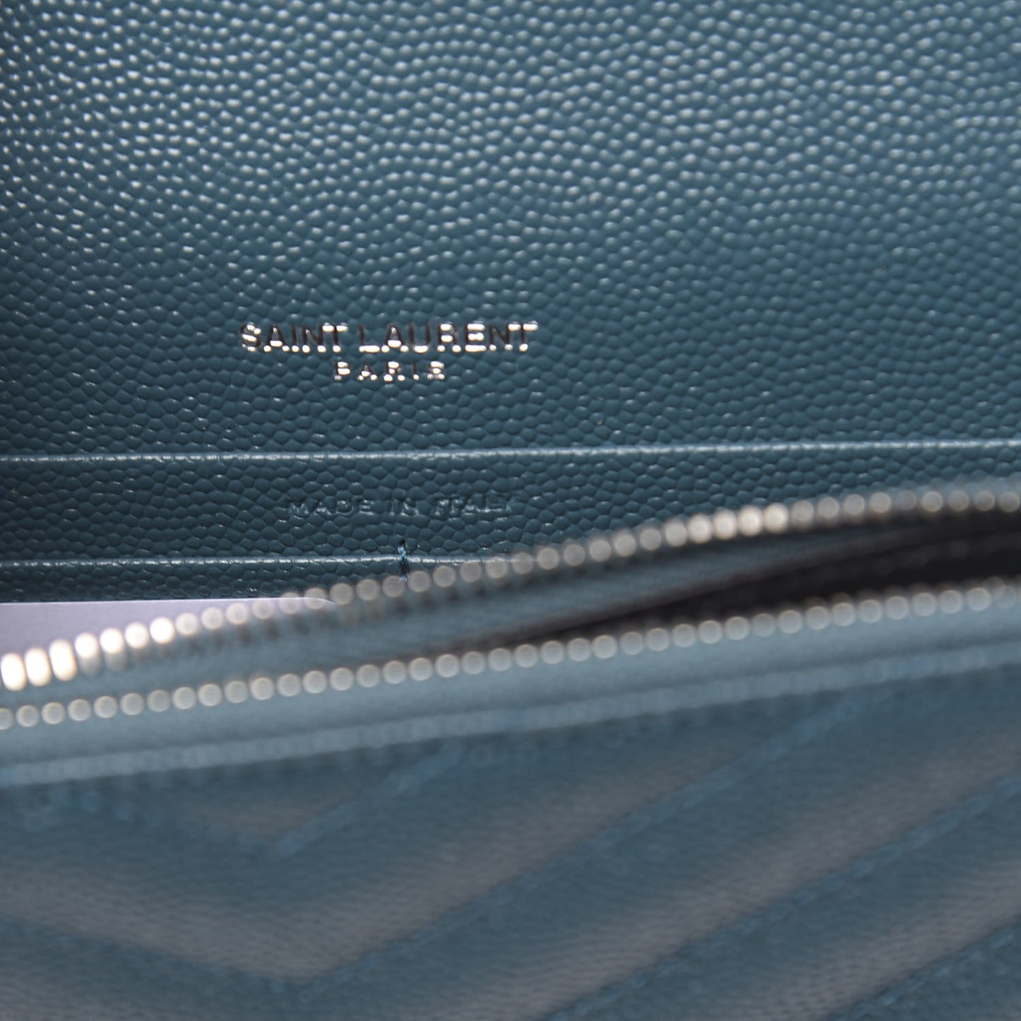 Grain De Poudre Matelasse Chevron Monogram Envelope Chain Wallet Peacock Green