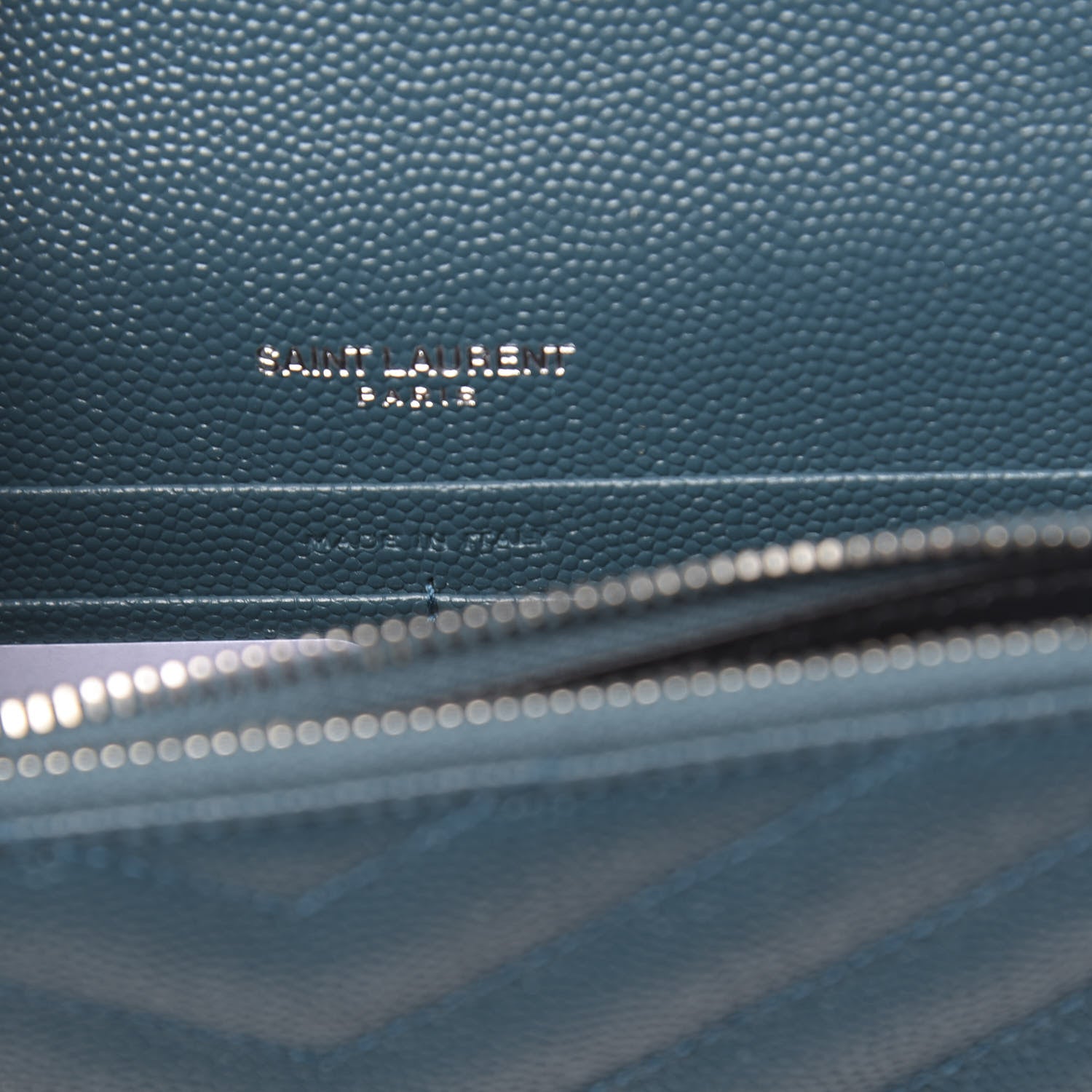 Saint Laurent Grain De Poudre Matelasse Chevron Monogram Envelope Chain Wallet Peacock Green 7 of 12