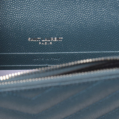 Saint Laurent Grain De Poudre Matelasse Chevron Monogram Envelope Chain Wallet Peacock Green 7 of 12
