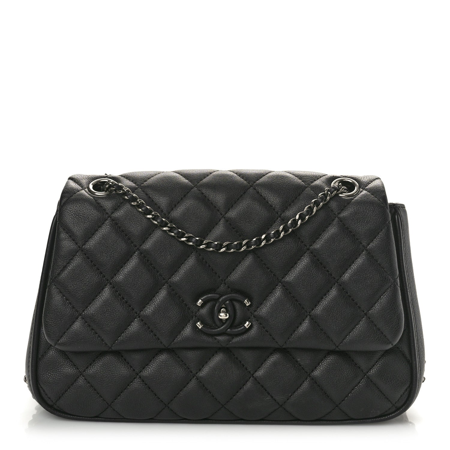 Chanel Calfskin Quilted Medium Frame in Chain Flap Black 1 of 10