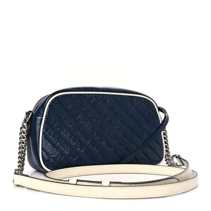Gucci Vintage Effect Calfskin Matelasse Diagonal Small Torchon GG Marmont Chain Shoulder Bag Blue Agata Mystic White 3 of 9