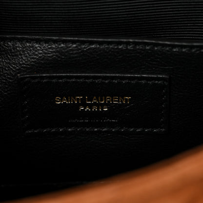 Saint Laurent Nubuck Shearling Mixed Matelasse Triquilt Small Monogram Satchel Ivory Natural Tan 5 of 8