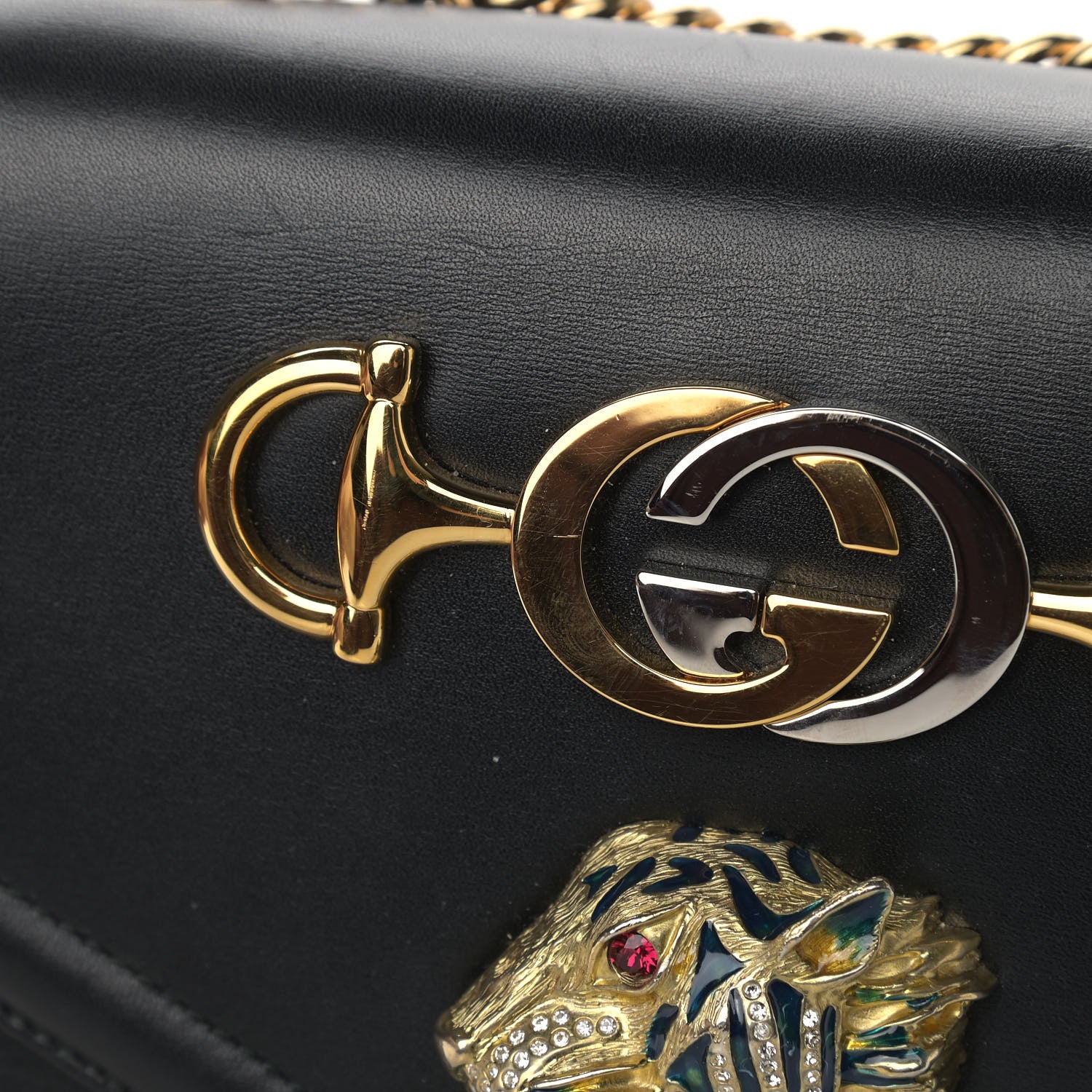 Gucci Vitello Palmellato Lux Crystal Medium Rajah Shoulder Bag Black 10 of 15