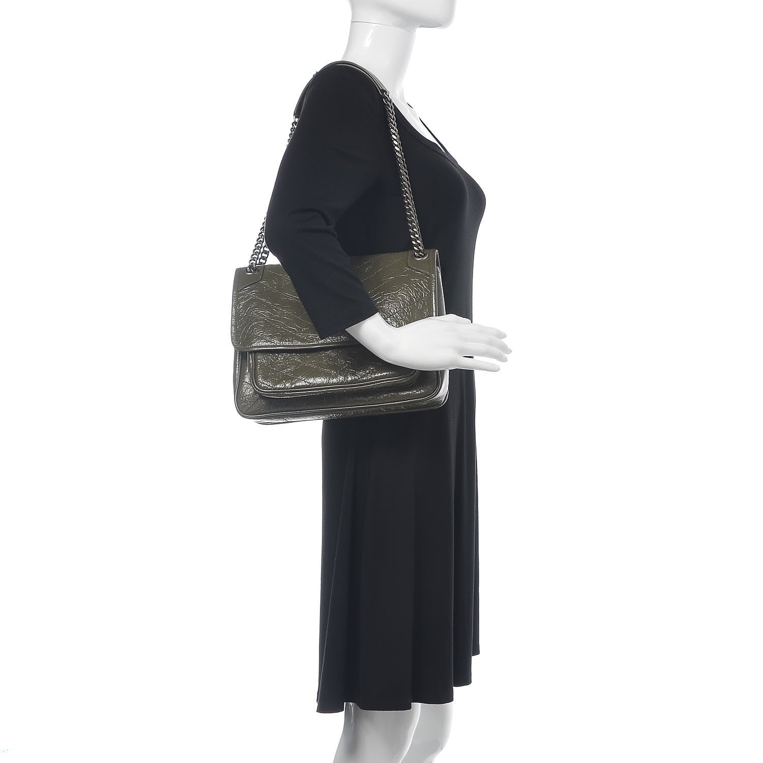 Saint Laurent Crinkled Calfskin Matelasse Monogram Medium Niki Chain Satchel Military Olive 2 of 11