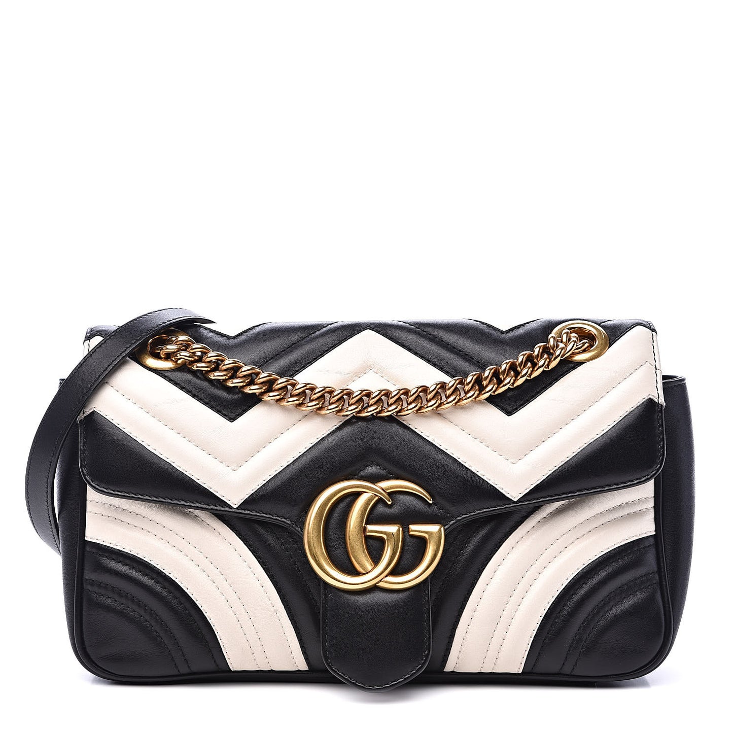 Calfskin Matelasse Small GG Marmont Shoulder Bag Black White