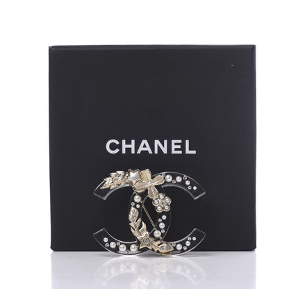 Chanel Resin Pearl Crystal CC Brooch Transparent Gold 4 of 4