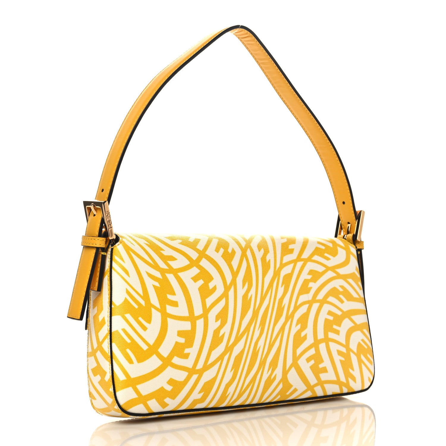 Fendi X SARAH COLEMAN Glazed Canvas Vitello King FF Vertigo Baguette 1997 Mimosa White 3 of 9