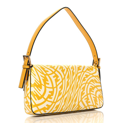 Fendi X SARAH COLEMAN Glazed Canvas Vitello King FF Vertigo Baguette 1997 Mimosa White 3 of 9