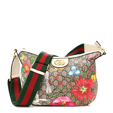 GG Supreme Monogram Flora Web Small Ophidia Half Moon Hobo White