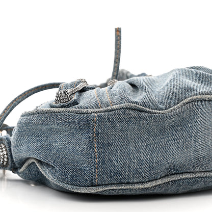 Balenciaga Washed Frayed Denim Crystal Le Cagole Shoulder Bag XS Blue 10 of 11