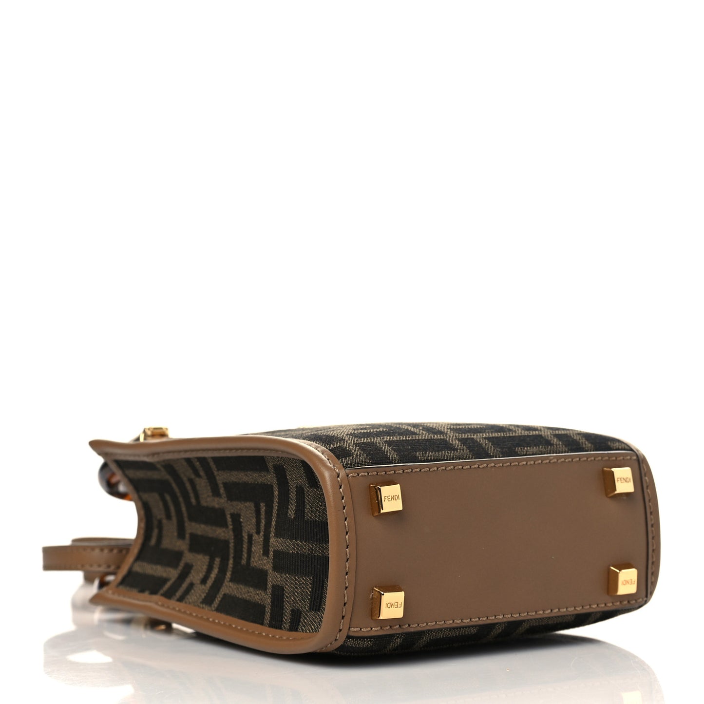 Fabric Jacquard Vitello King Plexiglass FF 1974 Mini Fendi Sunshine Shopper Tote Tobacco Moro Sand