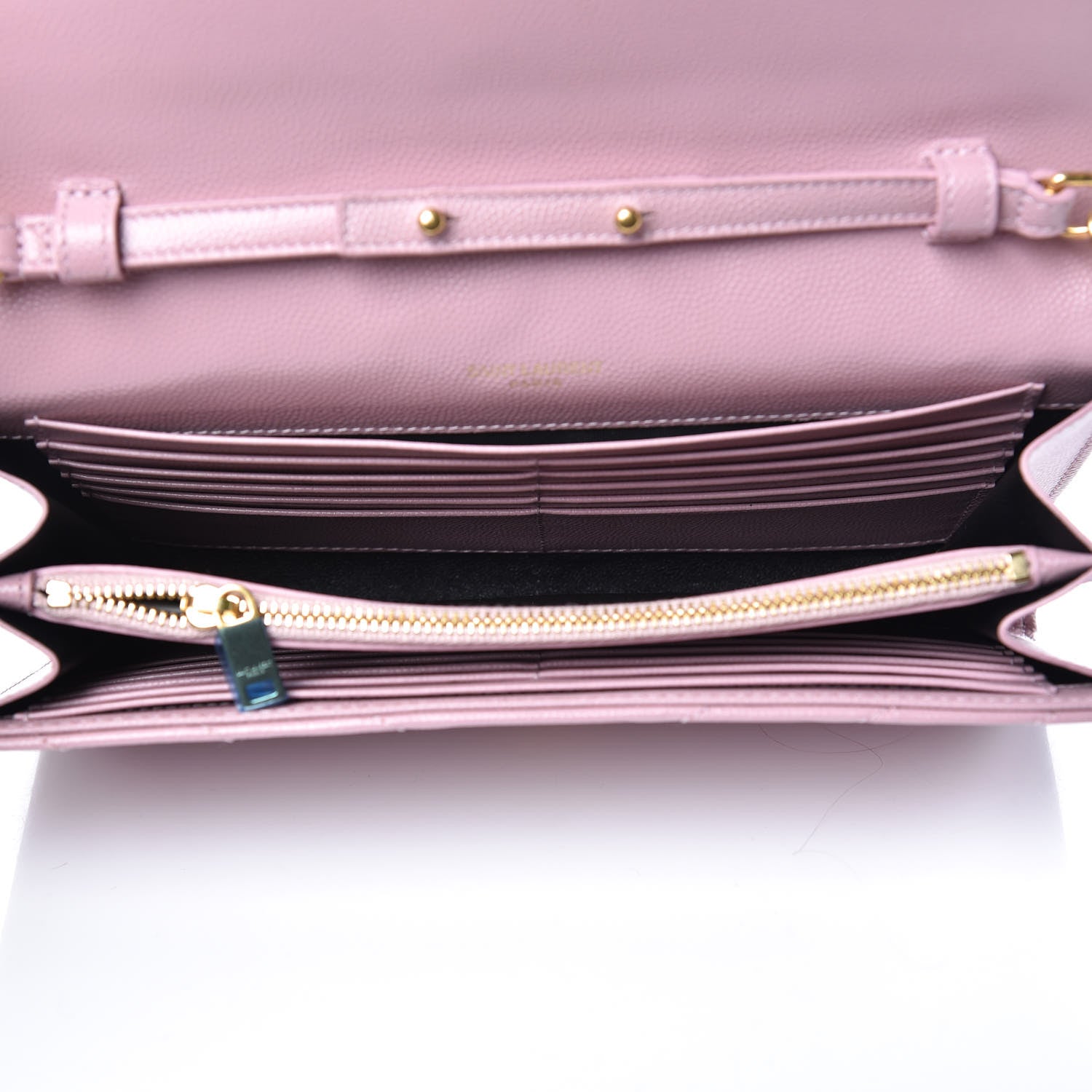 Saint Laurent Grain De Poudre Matelasse Chevron Monogram Chain Wallet Pink 5 of 8
