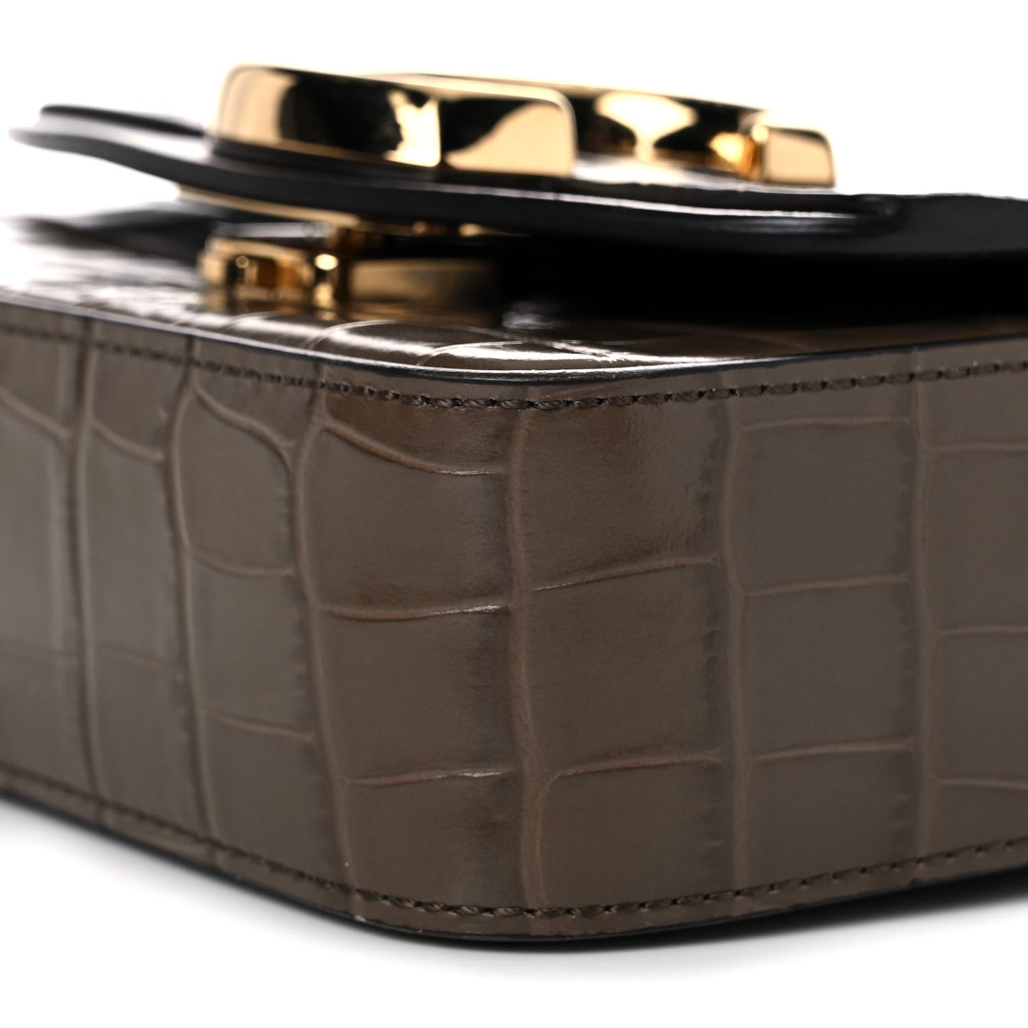 Calfskin Crocodile Embossed Mini C Bag Army Green