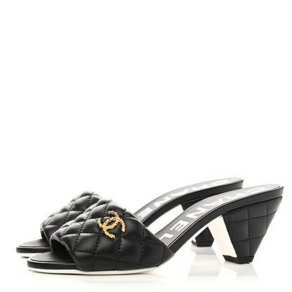 Chanel Lambskin Quilted Textured CC Mules 35.5 Black 3 of 8