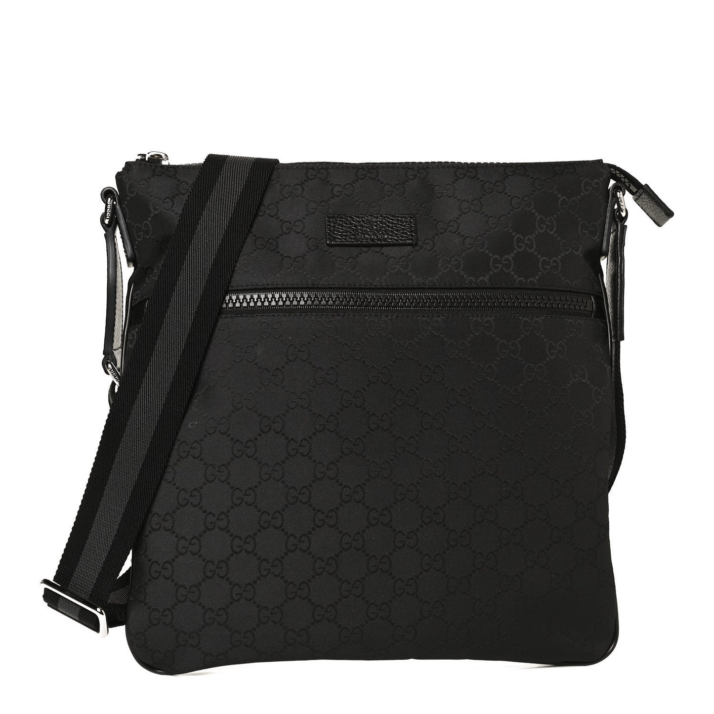 Nylon Monogram Medium Flat Messenger Bag Black
