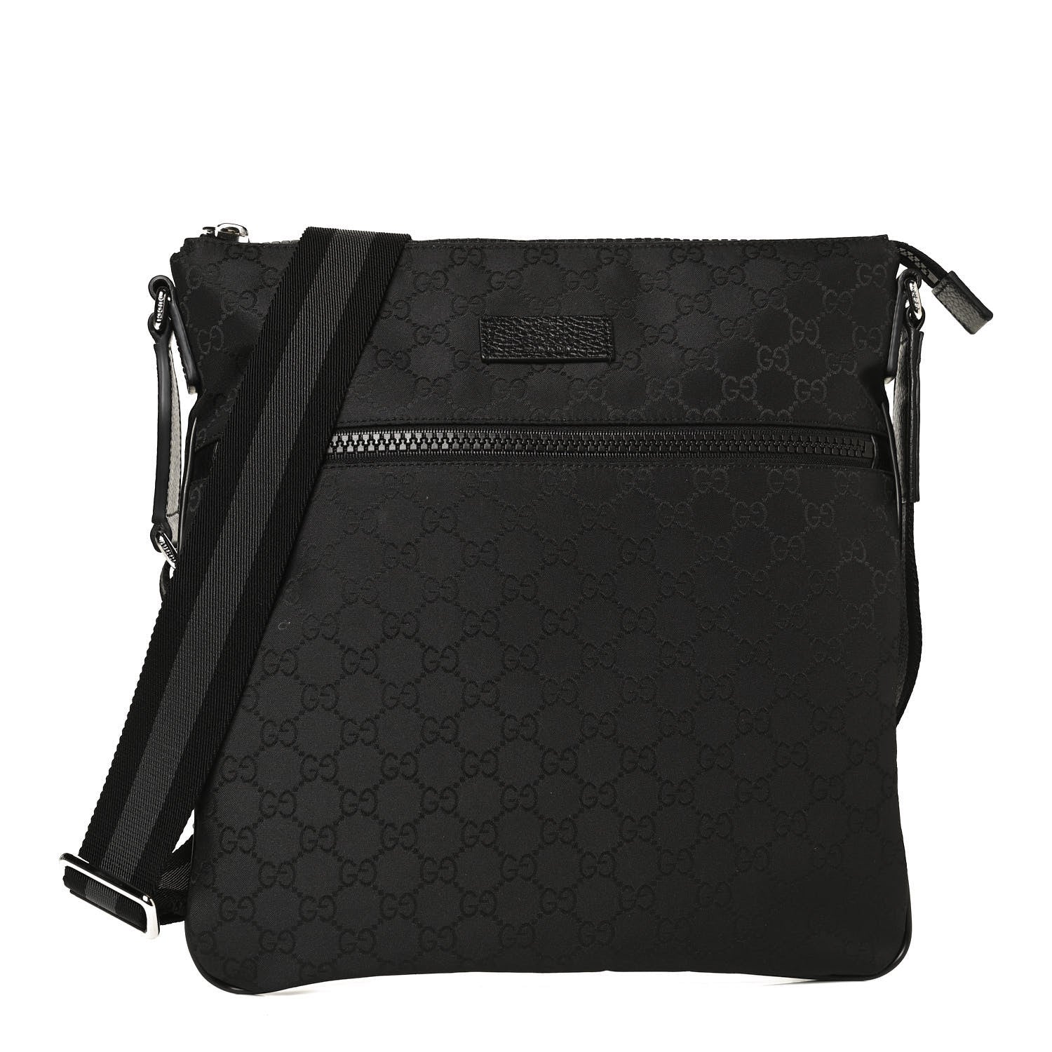 Gucci Nylon Monogram Medium Flat Messenger Bag Black 1 of 11