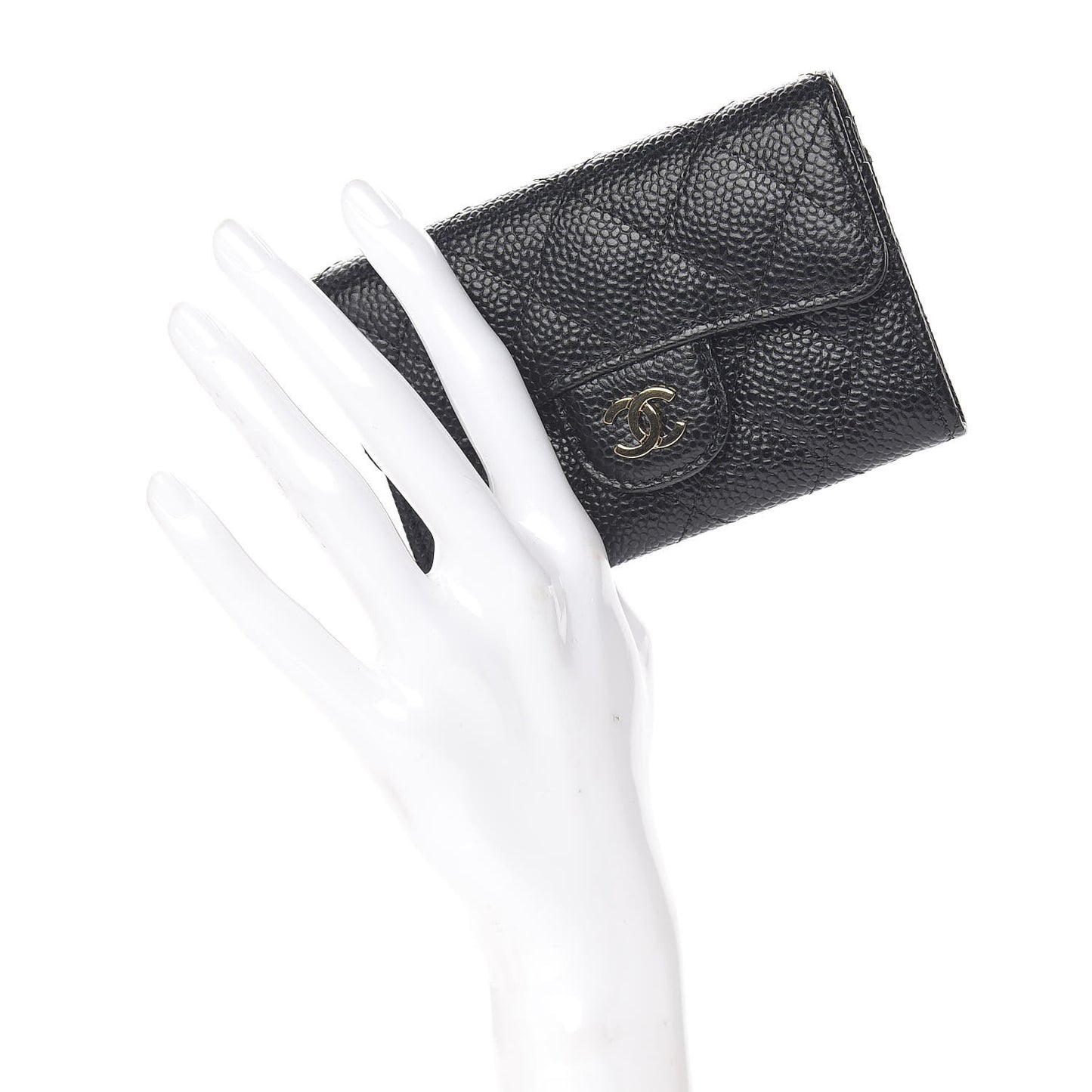 Caviar Quilted Flap Card Holder Wallet Black