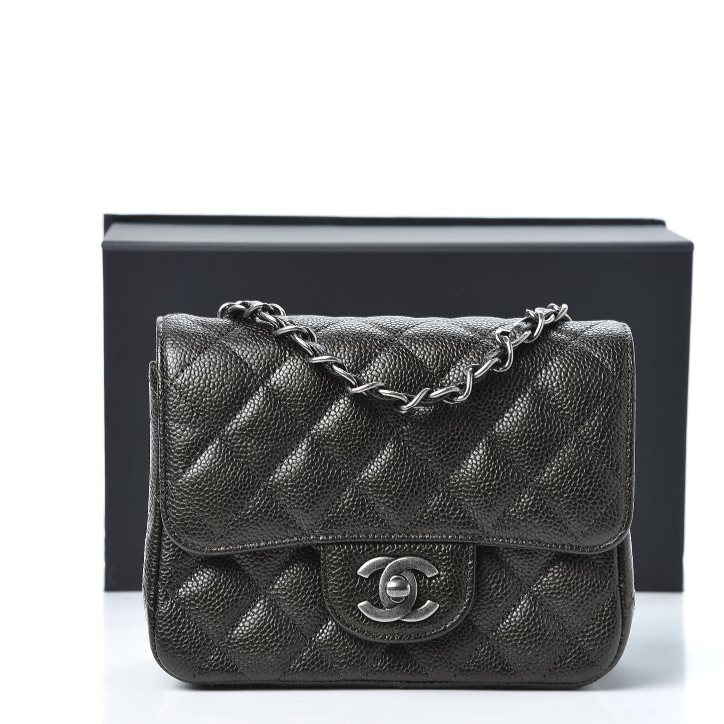 Caviar Quilted Mini Square Flap Charcoal
