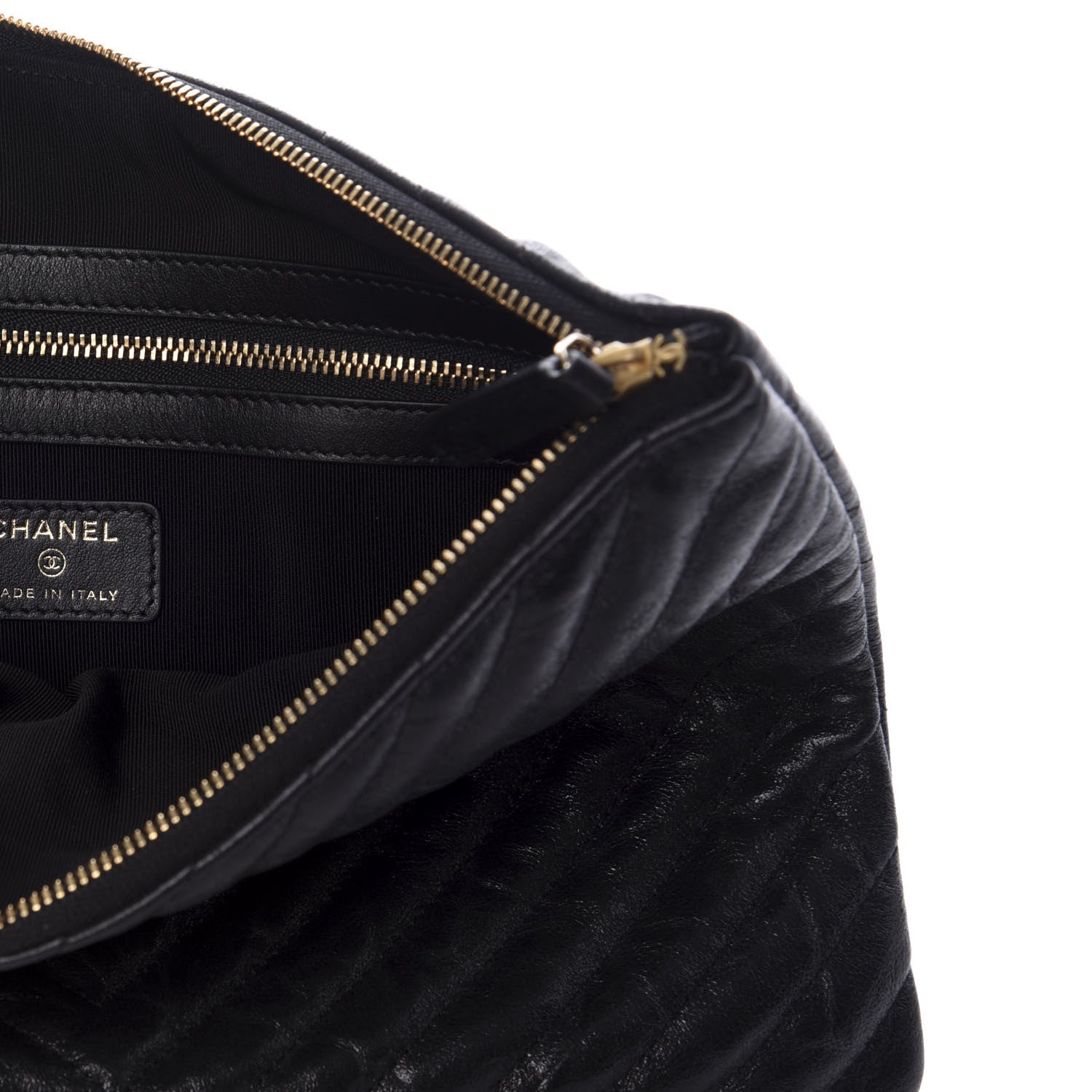 Chanel Aged Calfskin Chevron Quilted Medium Cosmetic Case Black 6 of 7