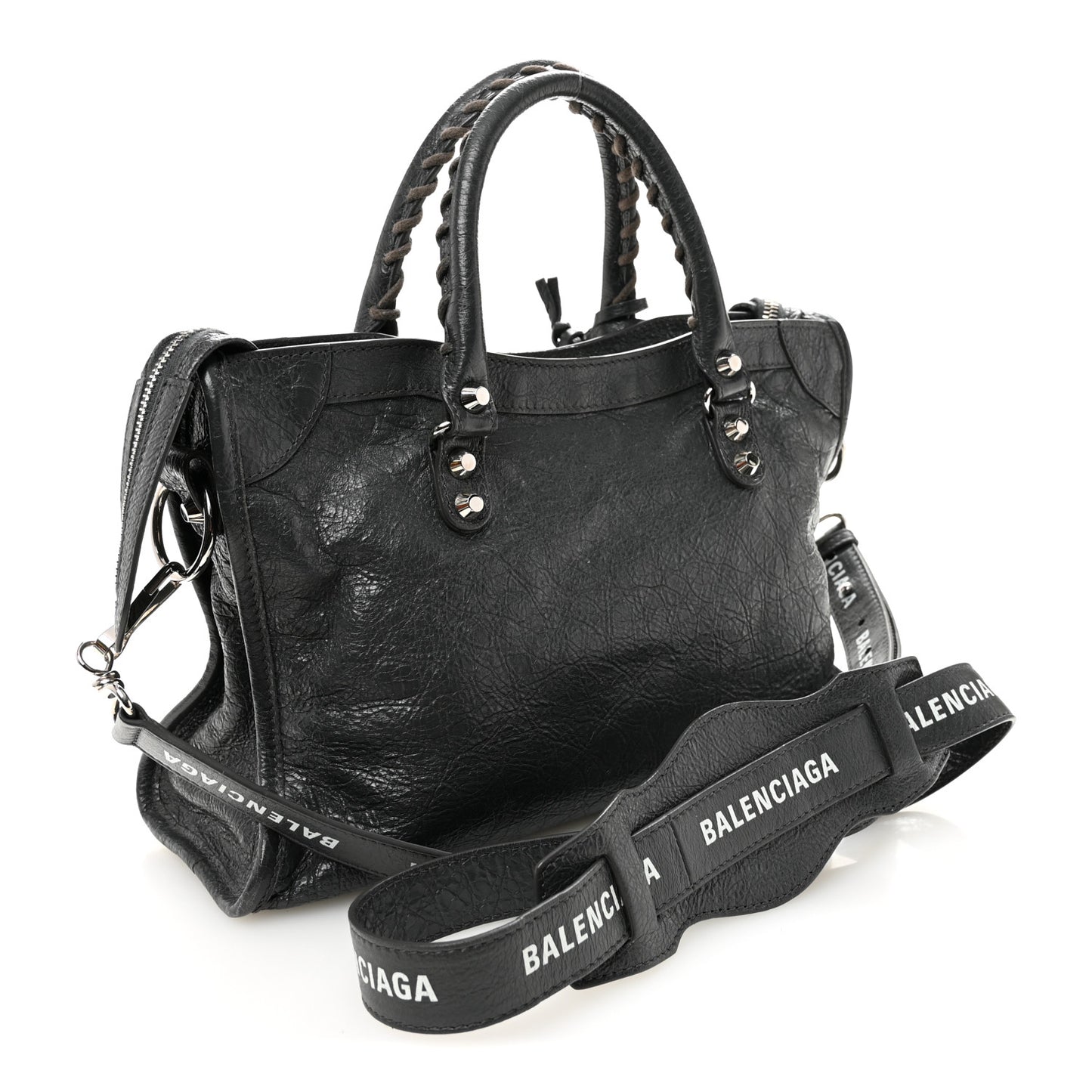 Agneau Classic Silver Hardware S City Logo Strap Gris Fossile White