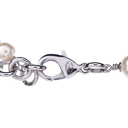 Chanel Graduated Pearl Crystal CC Long Necklace Silver 4 of 4