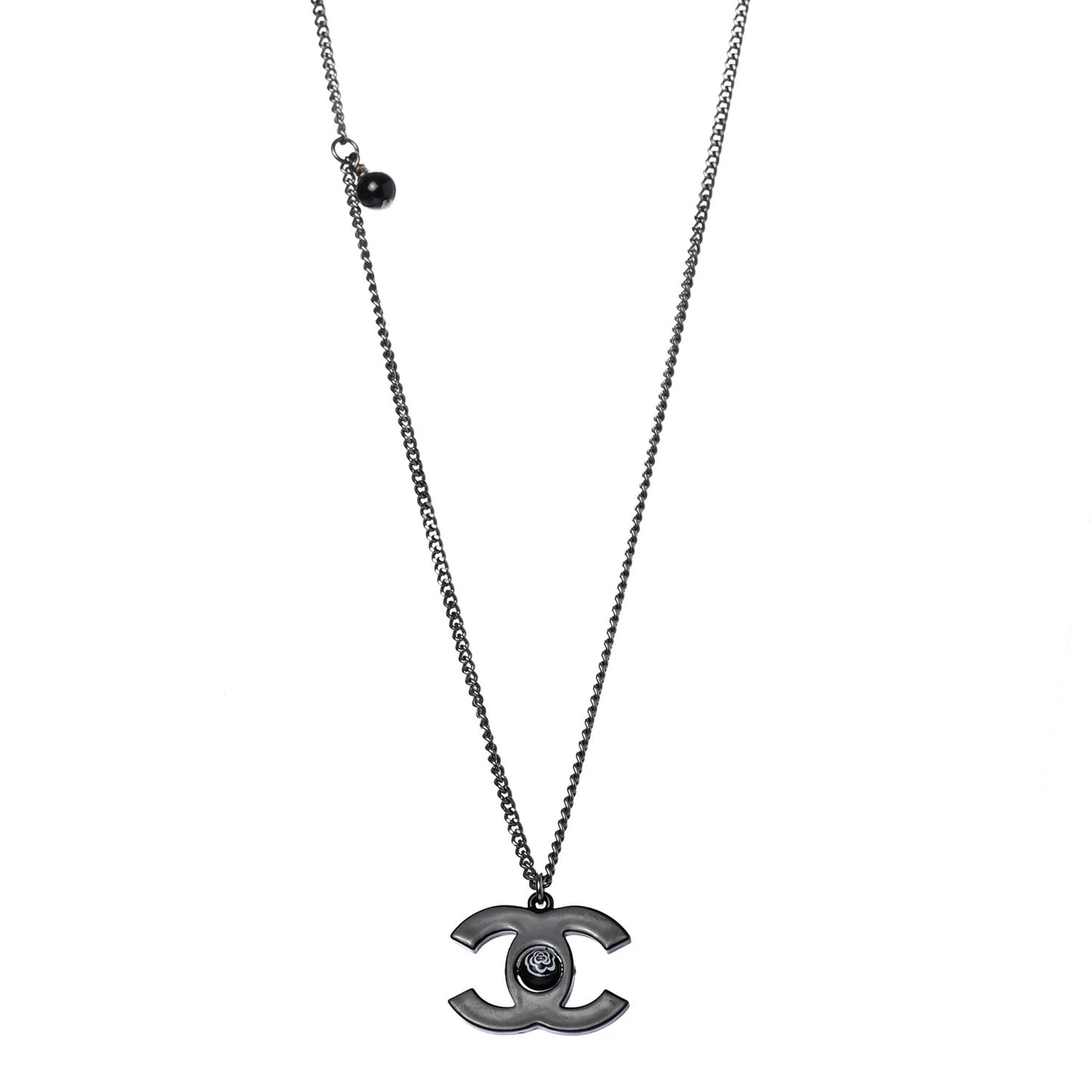 Enamel CC Camellia Necklace Black