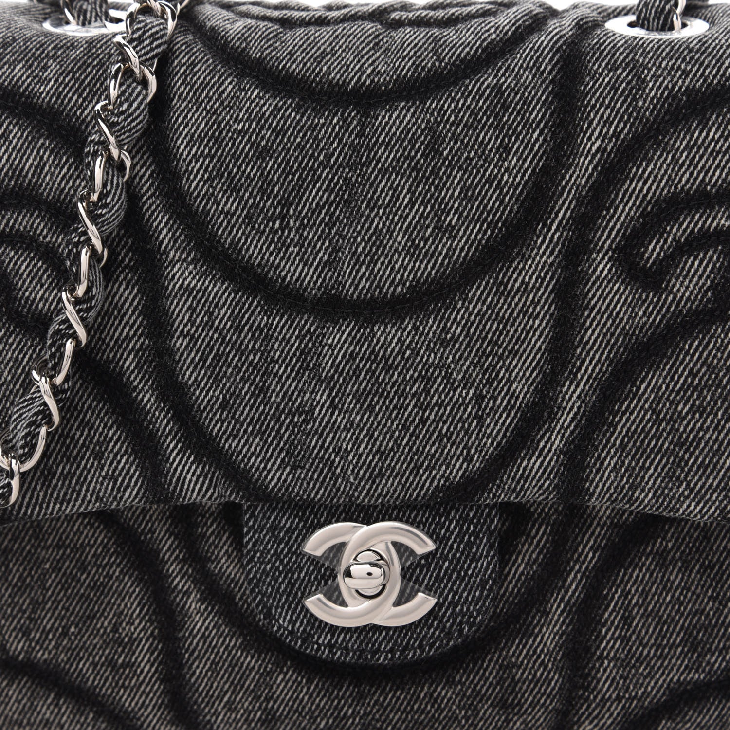 Chanel Denim Stitched Mini Square Flap Black 10 of 11