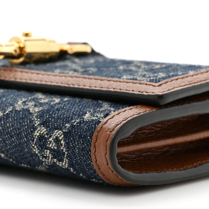 Gucci New Denim GG Monogram Jackie 1961 Chain Wallet Blue Tea Cuir 12 of 14
