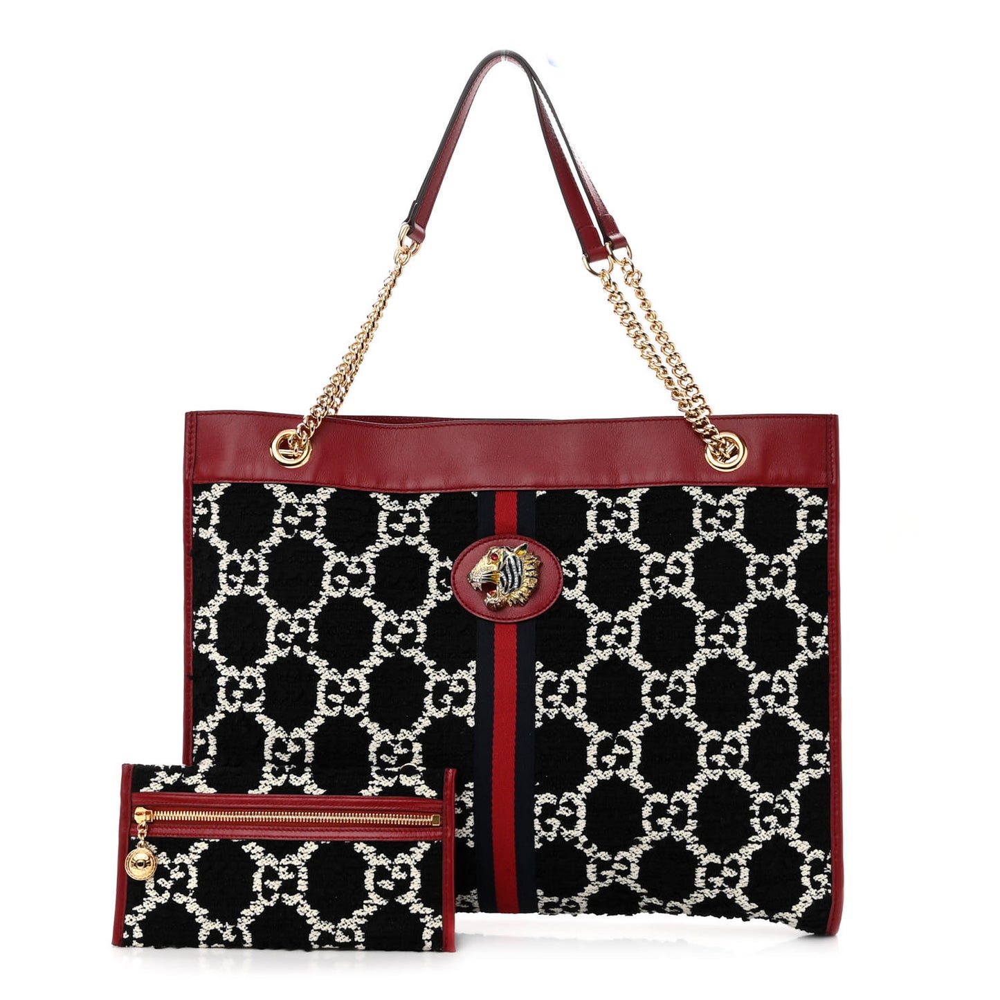 Tweed GG Monogram Large Rajah Chain Tote Romantic Cherry Black White