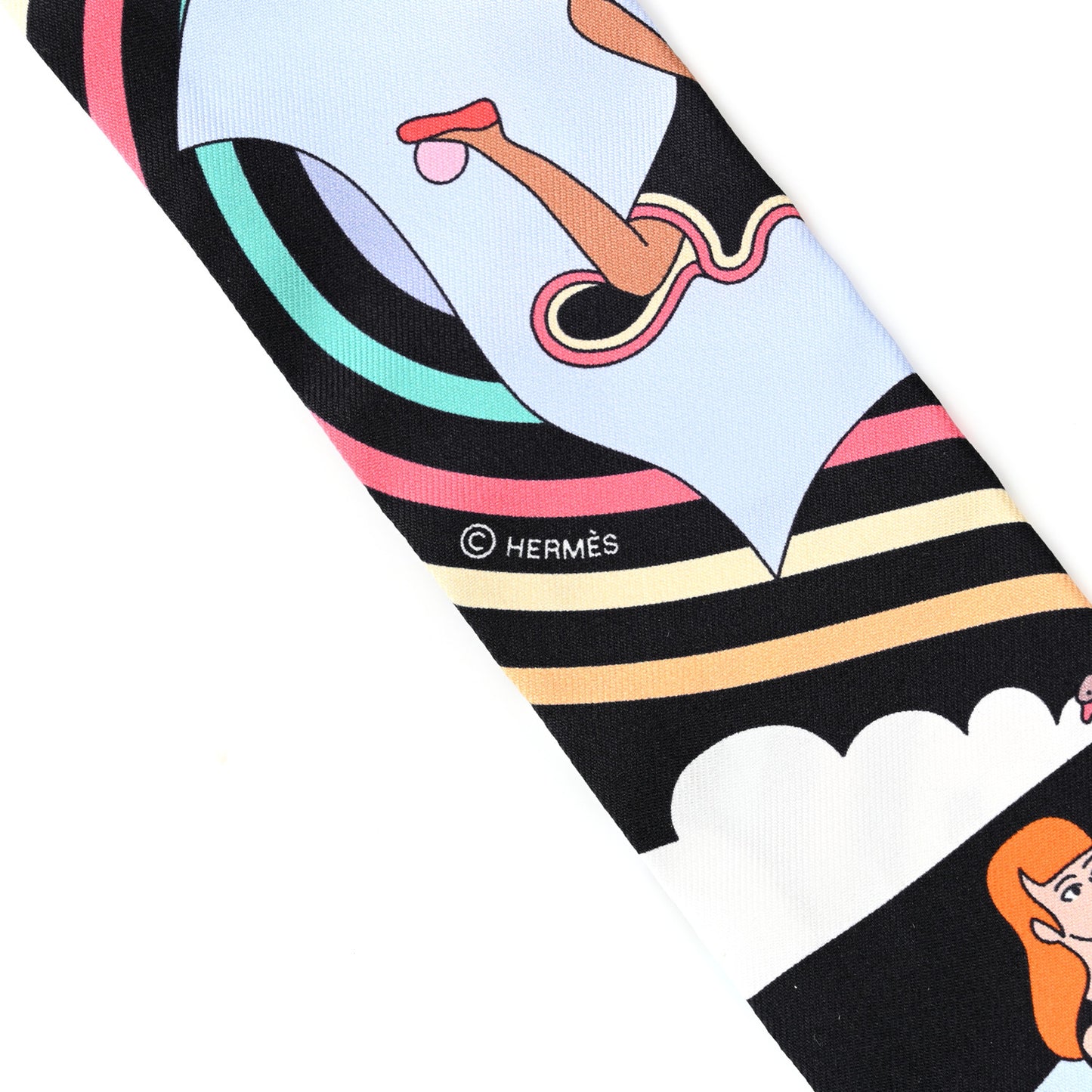 Silk Carres Volants Twilly Black Ciel Multicolor