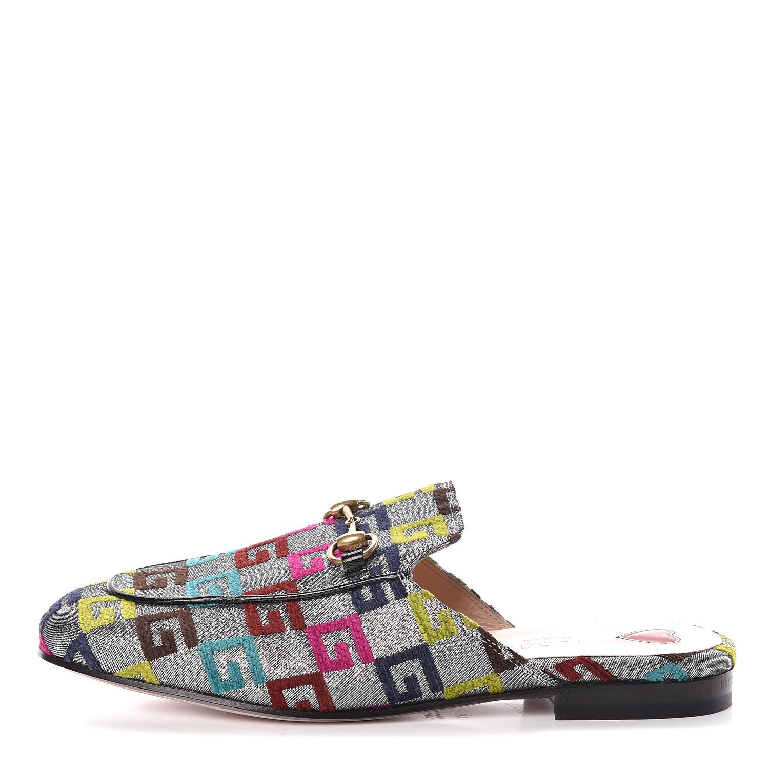 Gucci Velvet Lurex Square G Womens Princetown Slippers 37 Silver Multicolor 1 of 7
