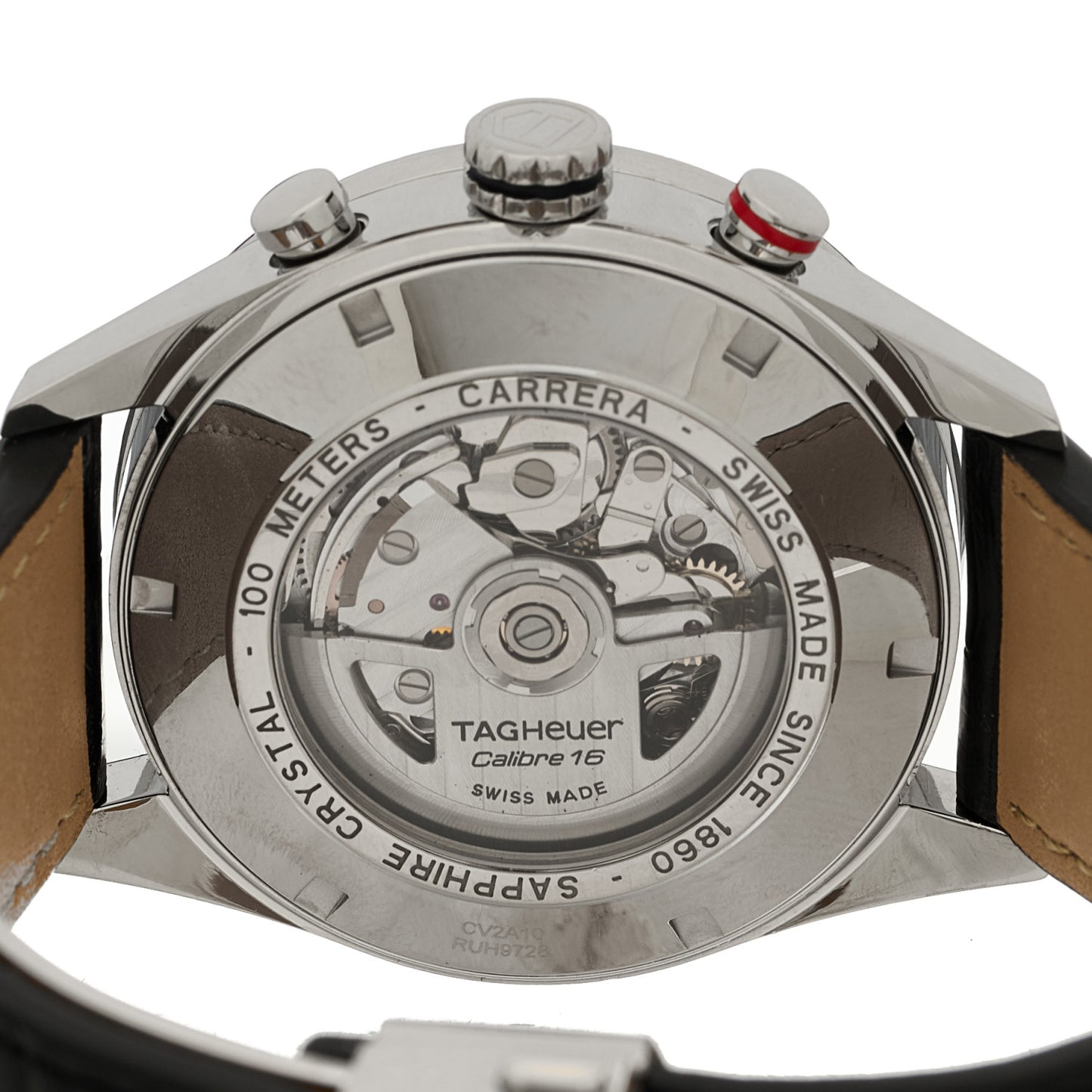 Stainless Steel Alligator 43mm Carrera Calibre 16 Chronograph Automatic Watch Black CV2A10