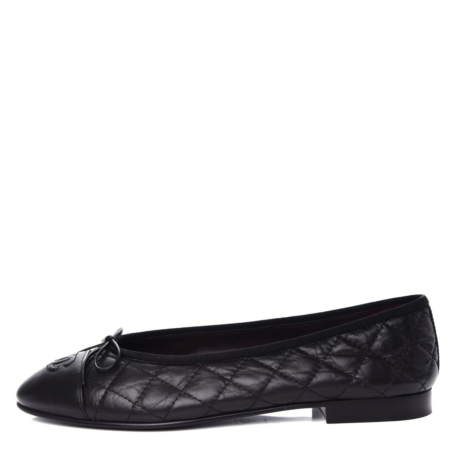 Aged Calfskin Quilted Cap Toe Ballerina Flats 39.5 Black