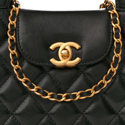 Chanel Shiny Aged Calfskin Quilted Nano Kelly Shopper Black 8 of 11