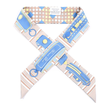 Hermes Silk Colliers De Chiens Remix Twilly Mastic Bleu Jaune 1 of 3