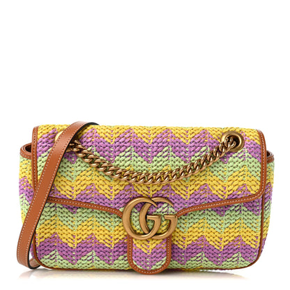 Gucci Calfskin Raffia Woven Small GG Marmont Shoulder Bag Multicolor 1 of 9