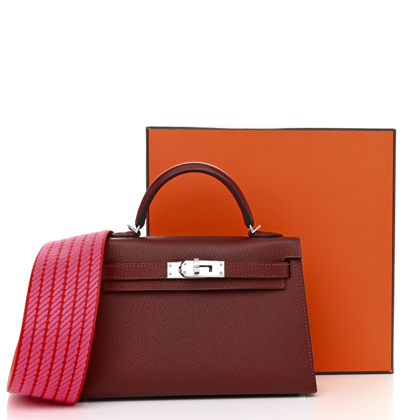 Epsom Mini Kelly Sellier 20 Sangle Cordage Rouge H Orange Field Rose Tyrien