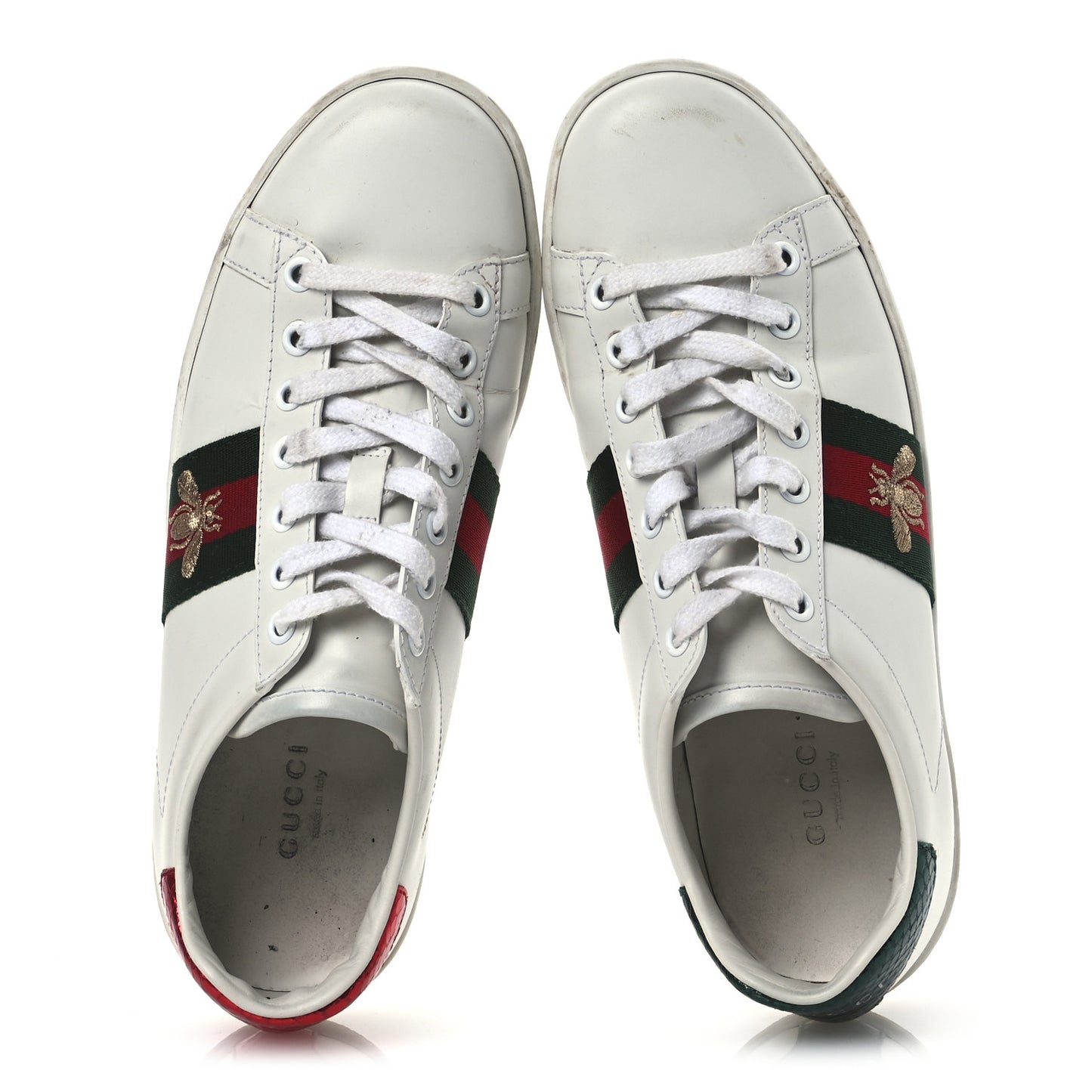 Calfskin Ayers Bee Embroidered Womens Ace Sneakers 37 White Green