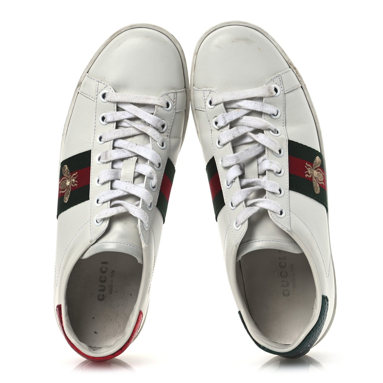 Gucci Calfskin Ayers Bee Embroidered Womens Ace Sneakers 37 White Green 2 of 17