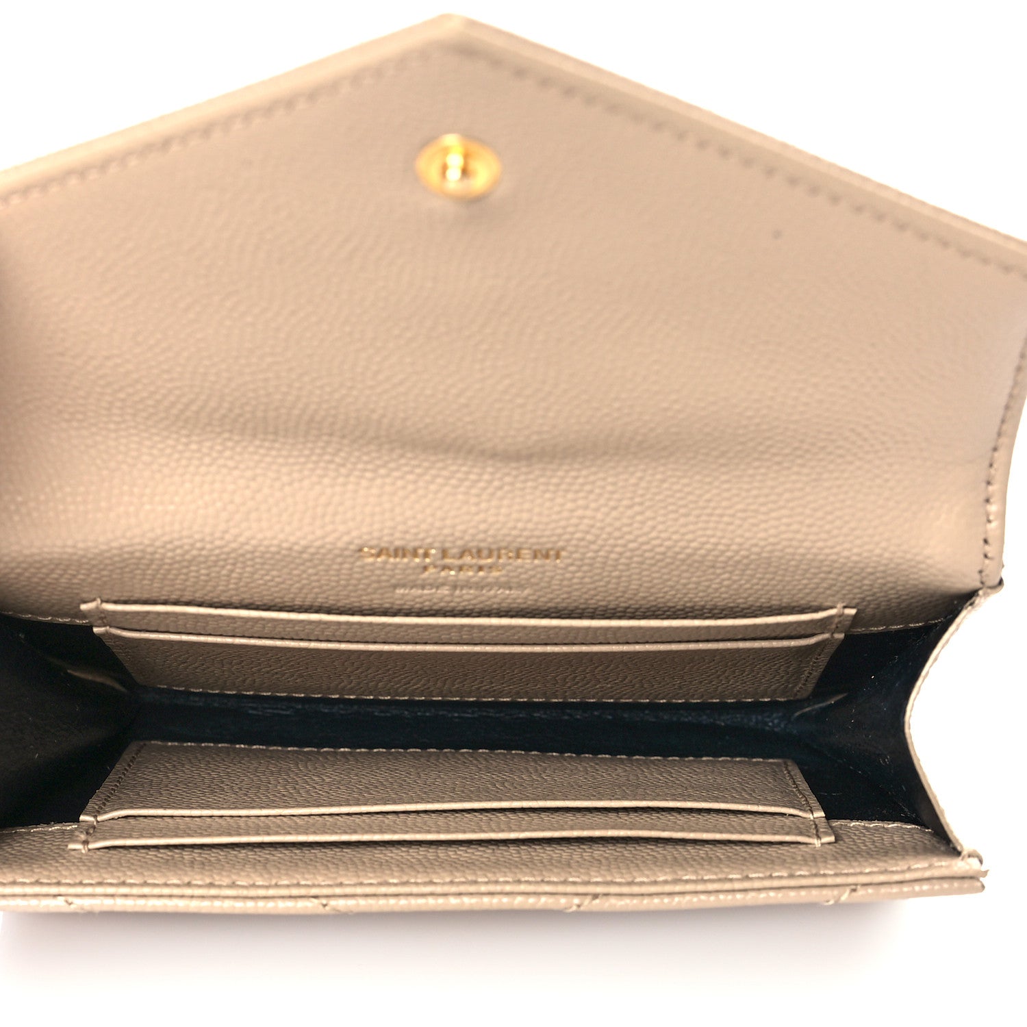 Saint Laurent Grain De Poudre Matelasse Chevron Small Monogram Envelope Wallet Dark Beige 5 of 8