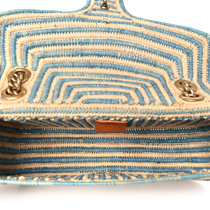 Gucci Raffia Woven Small GG Marmont Shoulder Bag Natural Light Blue 5 of 11
