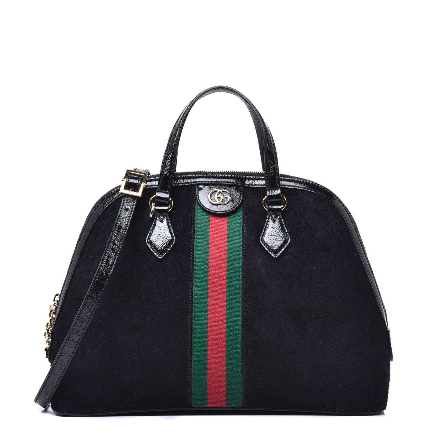 Suede Patent GG Web Medium Ophidia Top Handle Dome Bag Black