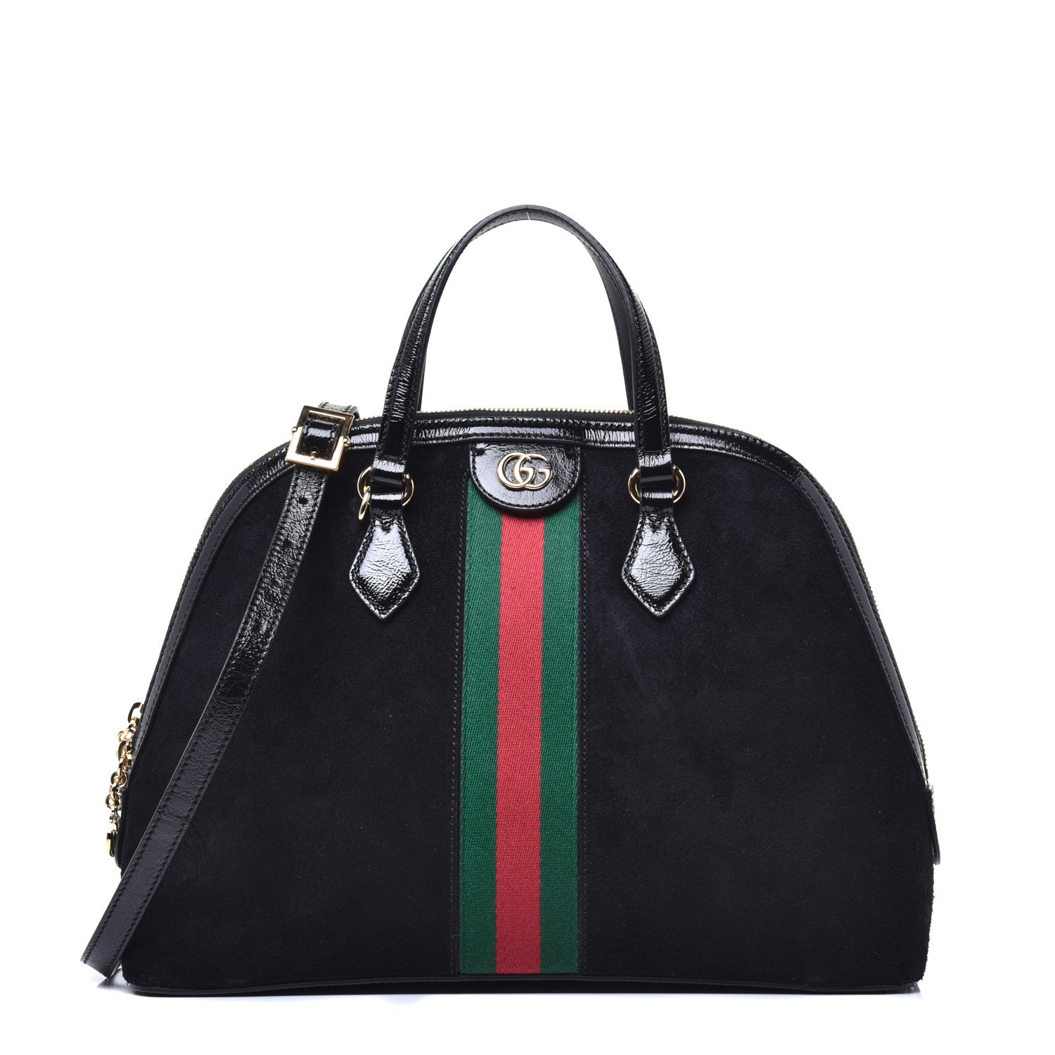 Gucci Suede Patent GG Web Medium Ophidia Top Handle Dome Bag Black 1 of 9